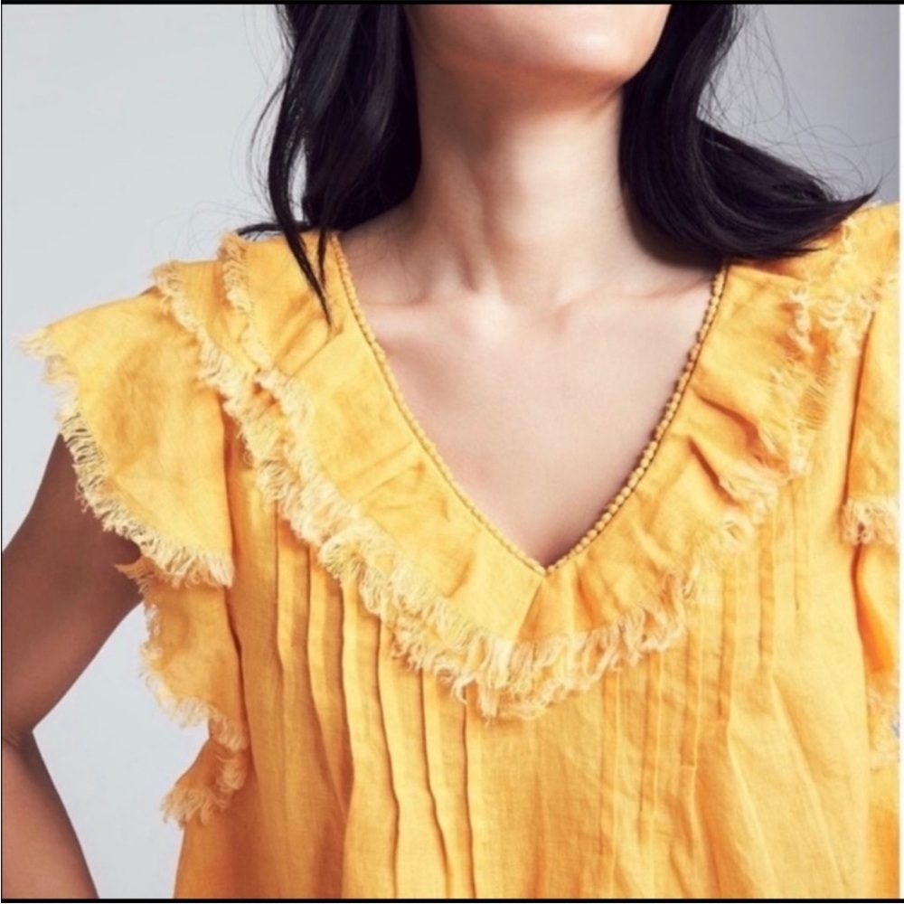 Faherty Yellow Ruffle Blouse - Picture 3 of 7